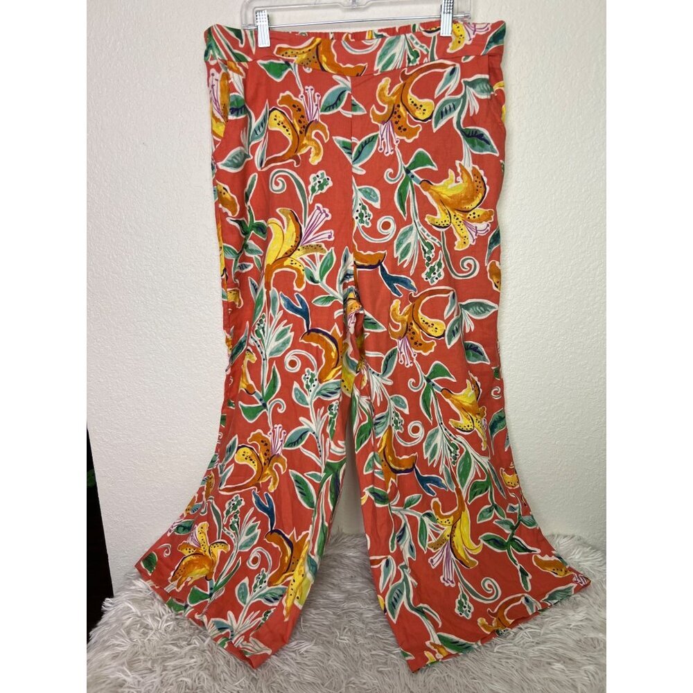 Rachel Rachel Roy High Rise Linen Blend Floral Wide Leg Pants XL - Picture 2 of 7